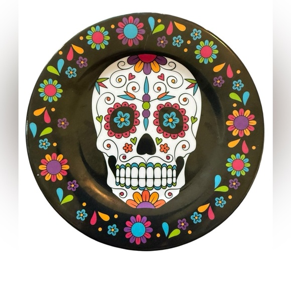 Colorful Sugar Skull appetizer Plates Set of 4 Halloween very colorful NWT - Picture 2 of 3